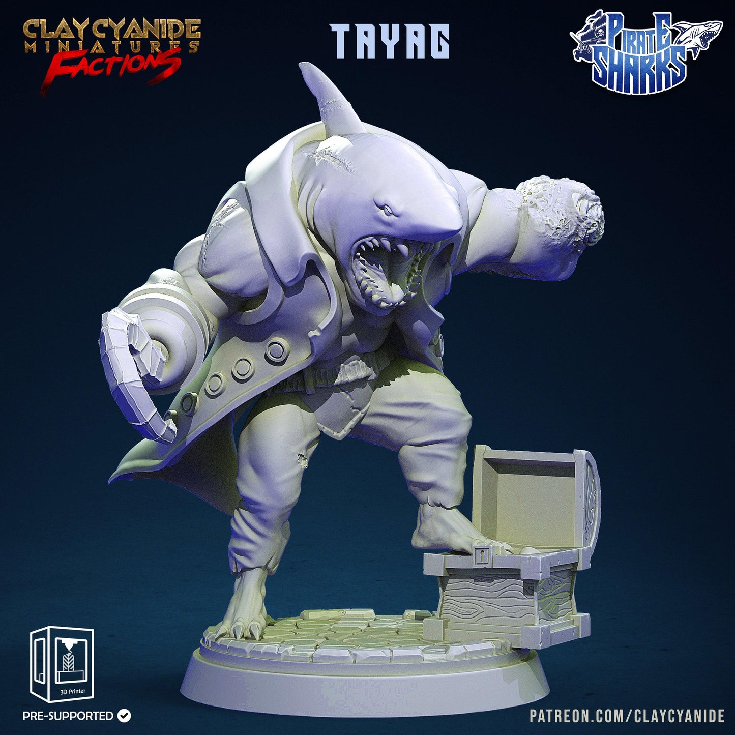 3D Printed Clay Cyanide Pirate Sharks Factions Tribes Wargrounds Ragnarok D&D - 3D Printing Boss 