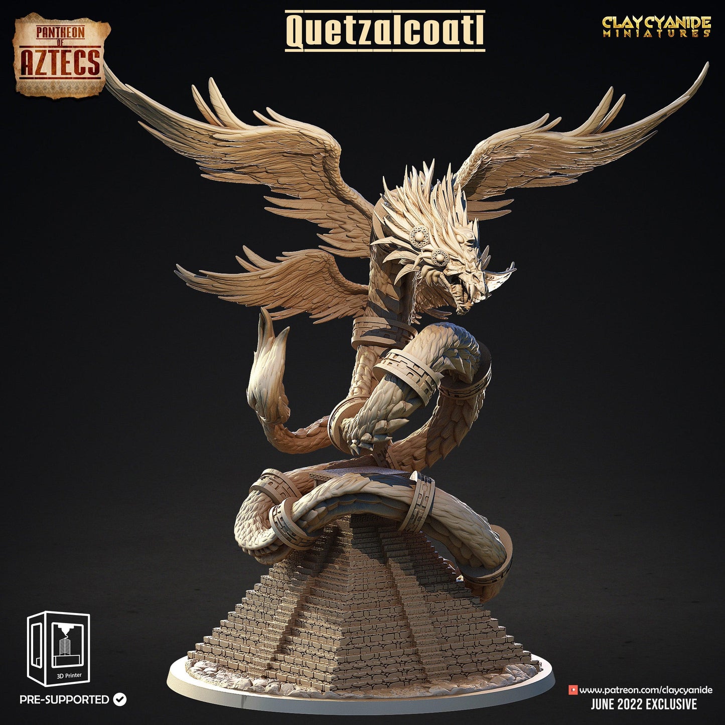 3D Printed Clay Cyanide Quetzalcoatl Pantheon of Aztecs Ragnarok D&D - 3D Printing Boss 