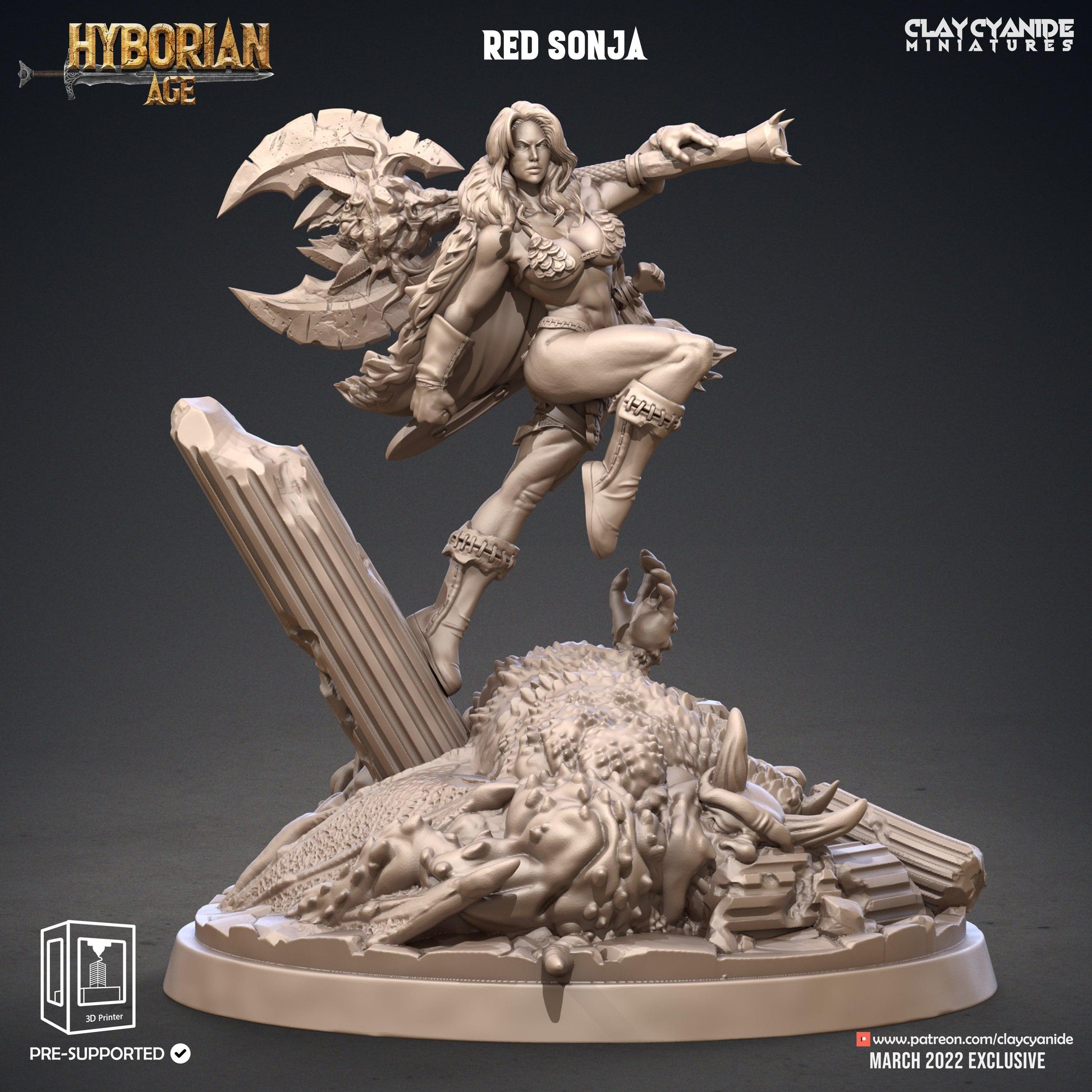 3D Printed Clay Cyanide Red Sonja 28-32mm Hyborian Age Ragnarok D&D - 3D Printing Boss 