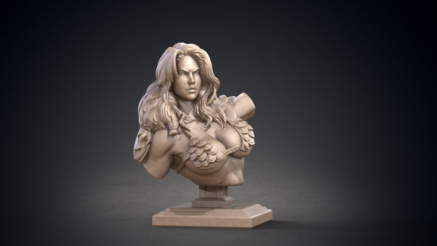 3D Printed Clay Cyanide Red Sonja Bust Hyborean Age Ragnarok D&D - 3D Printing Boss 