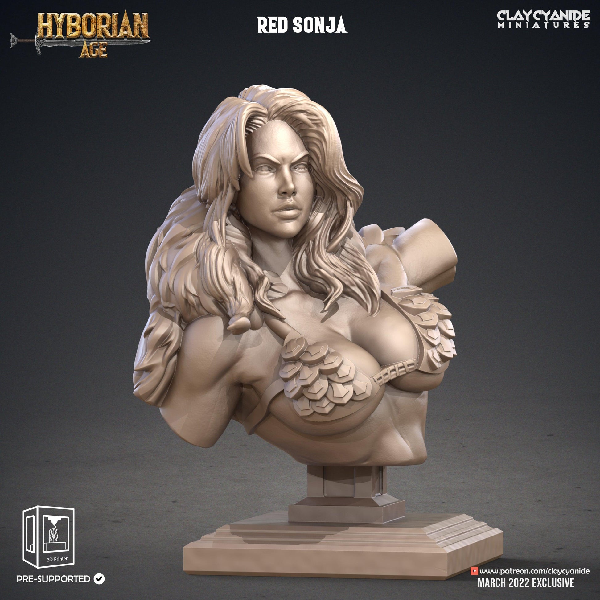 3D Printed Clay Cyanide Red Sonja Bust Hyborean Age Ragnarok D&D - 3D Printing Boss 