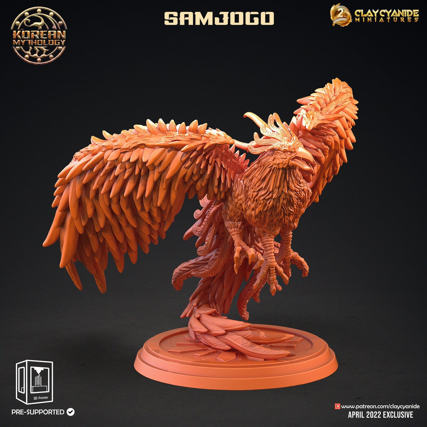 3D Printed Clay Cyanide Samjogo Three-Legged Crow Korean Mythology Ragnarok D&D - 3D Printing Boss 