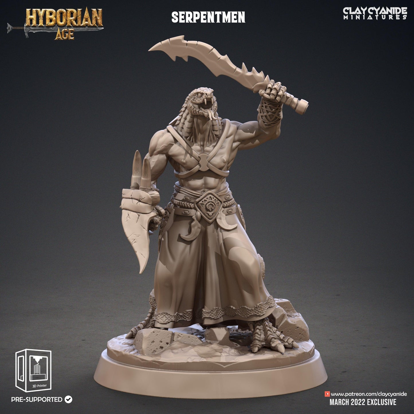 3D Printed Clay Cyanide Serpentmen Set Hyborian Age 28mm-32mm Ragnarok D&D - 3D Printing Boss 