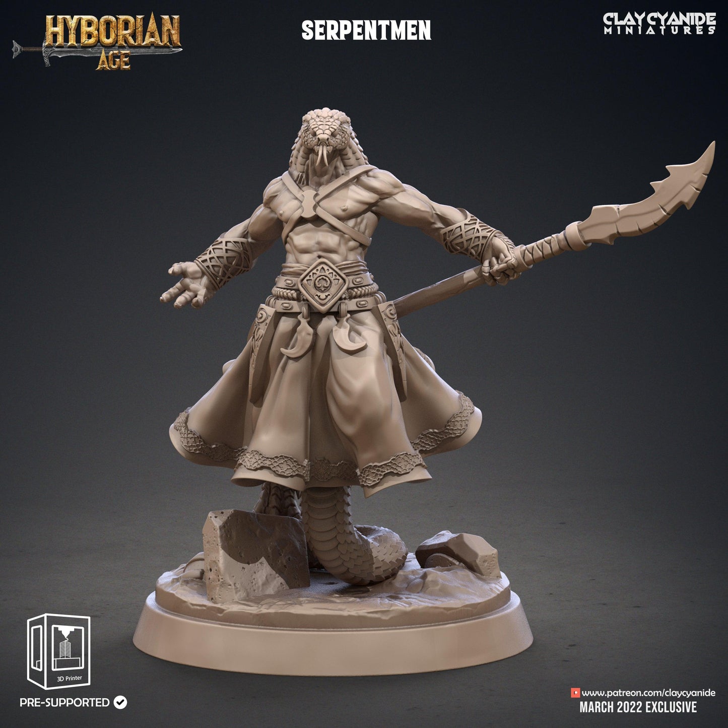 3D Printed Clay Cyanide Serpentmen Set Hyborian Age 28mm-32mm Ragnarok D&D - 3D Printing Boss 