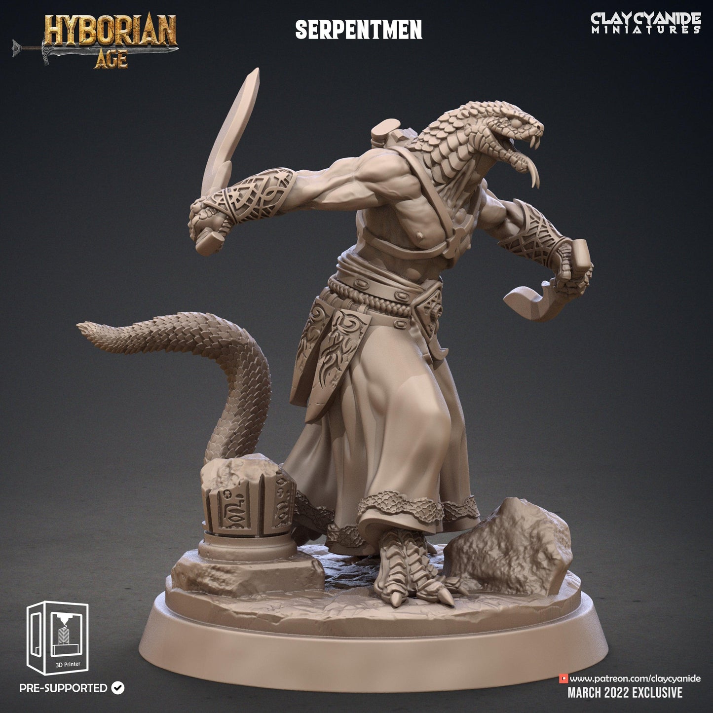 3D Printed Clay Cyanide Serpentmen Set Hyborian Age 28mm-32mm Ragnarok D&D - 3D Printing Boss 