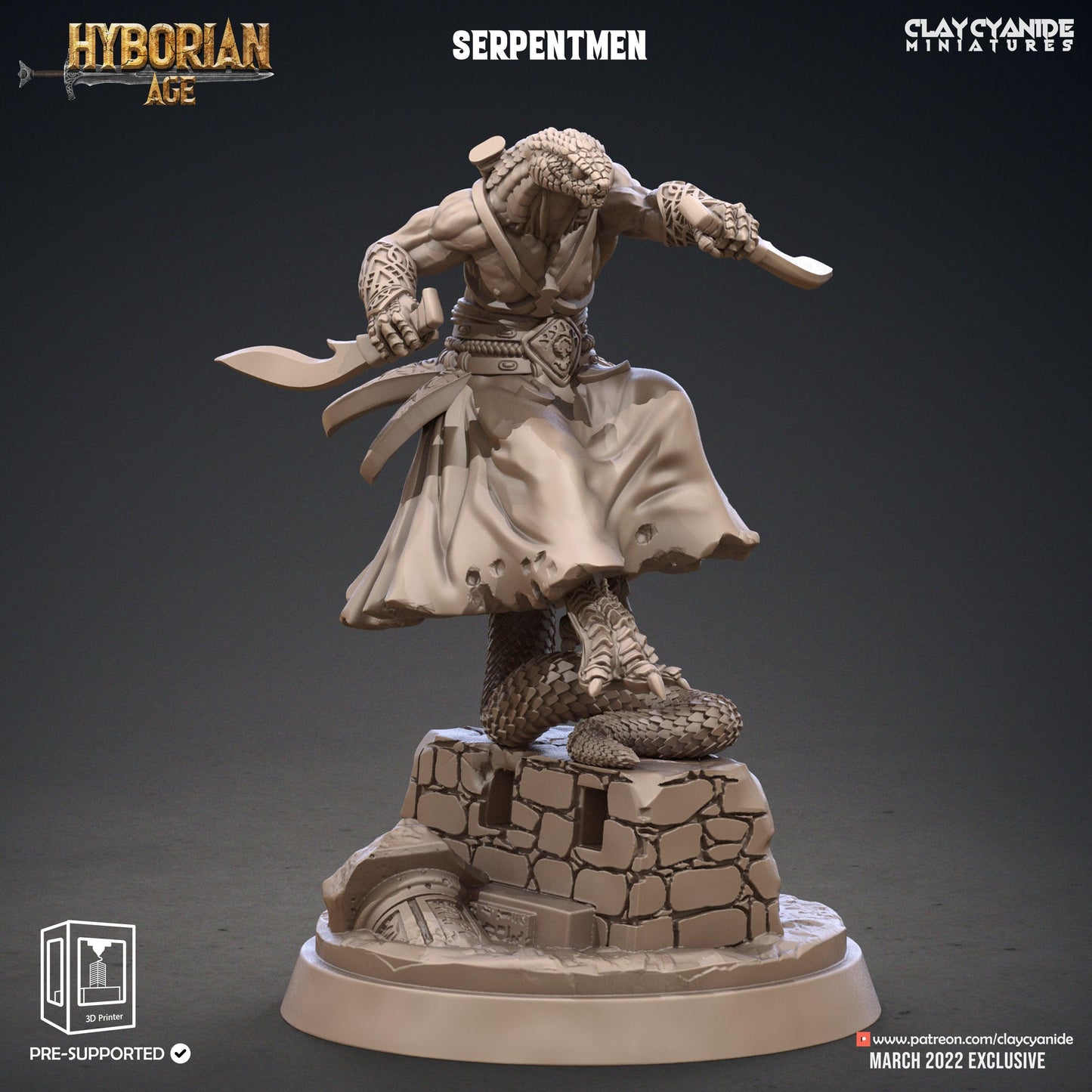 3D Printed Clay Cyanide Serpentmen Set Hyborian Age 28mm-32mm Ragnarok D&D - 3D Printing Boss 