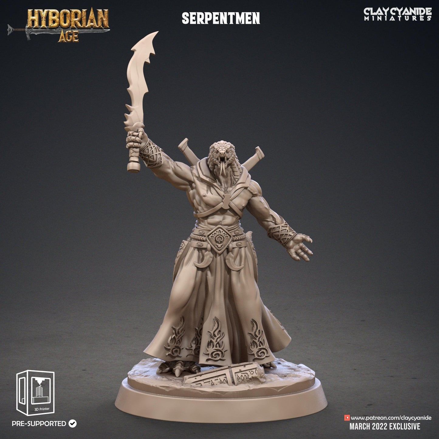3D Printed Clay Cyanide Serpentmen Set Hyborian Age 28mm-32mm Ragnarok D&D - 3D Printing Boss 