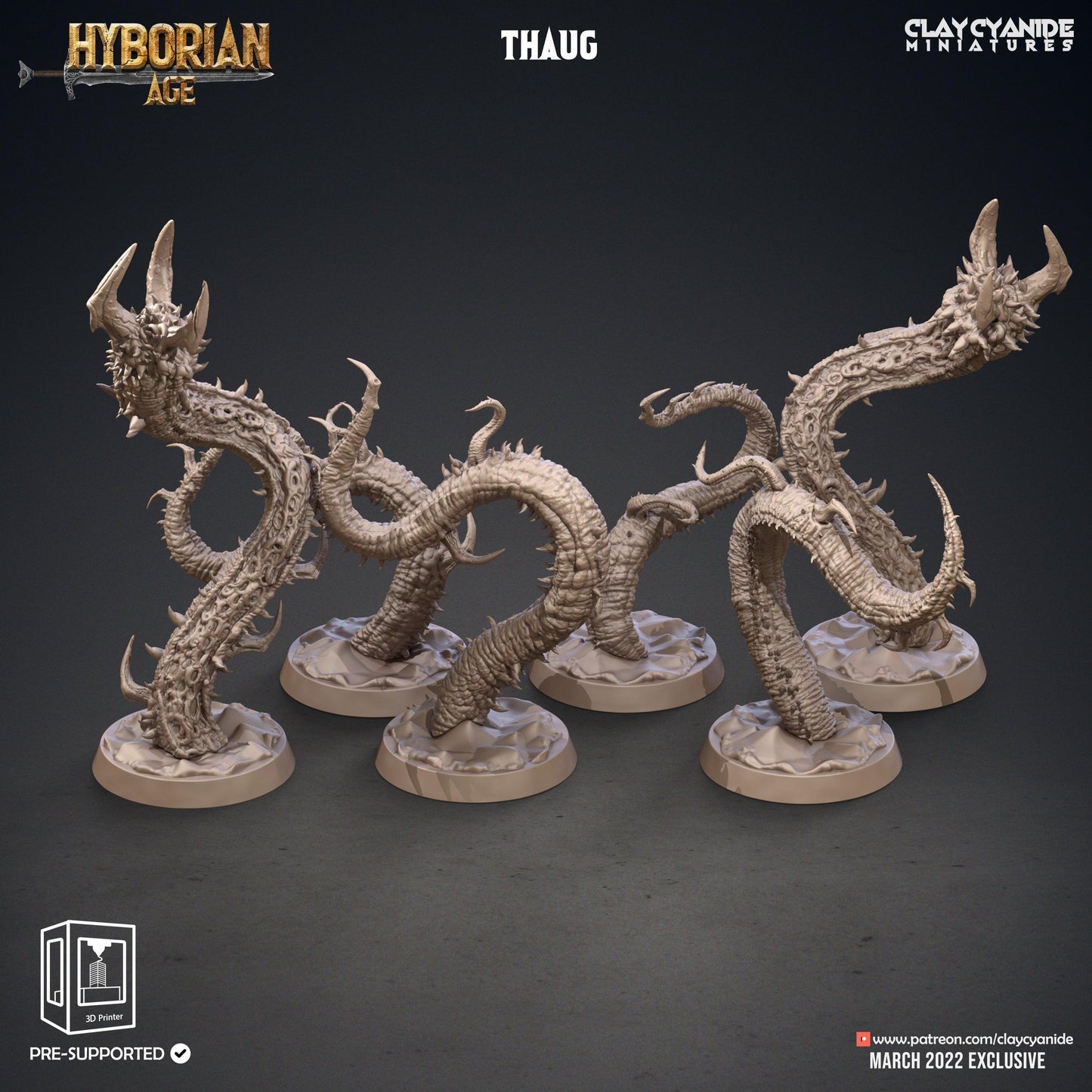 3D Printed Clay Cyanide Thaug Tentacle Monster Hyborean Age 28mm -32mm Ragnarok D&D - 3D Printing Boss 