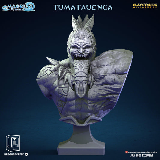 3D Printed Clay Cyanide Tumatauenga Bust Maori Mythos  Ragnarok D&D - 3D Printing Boss 