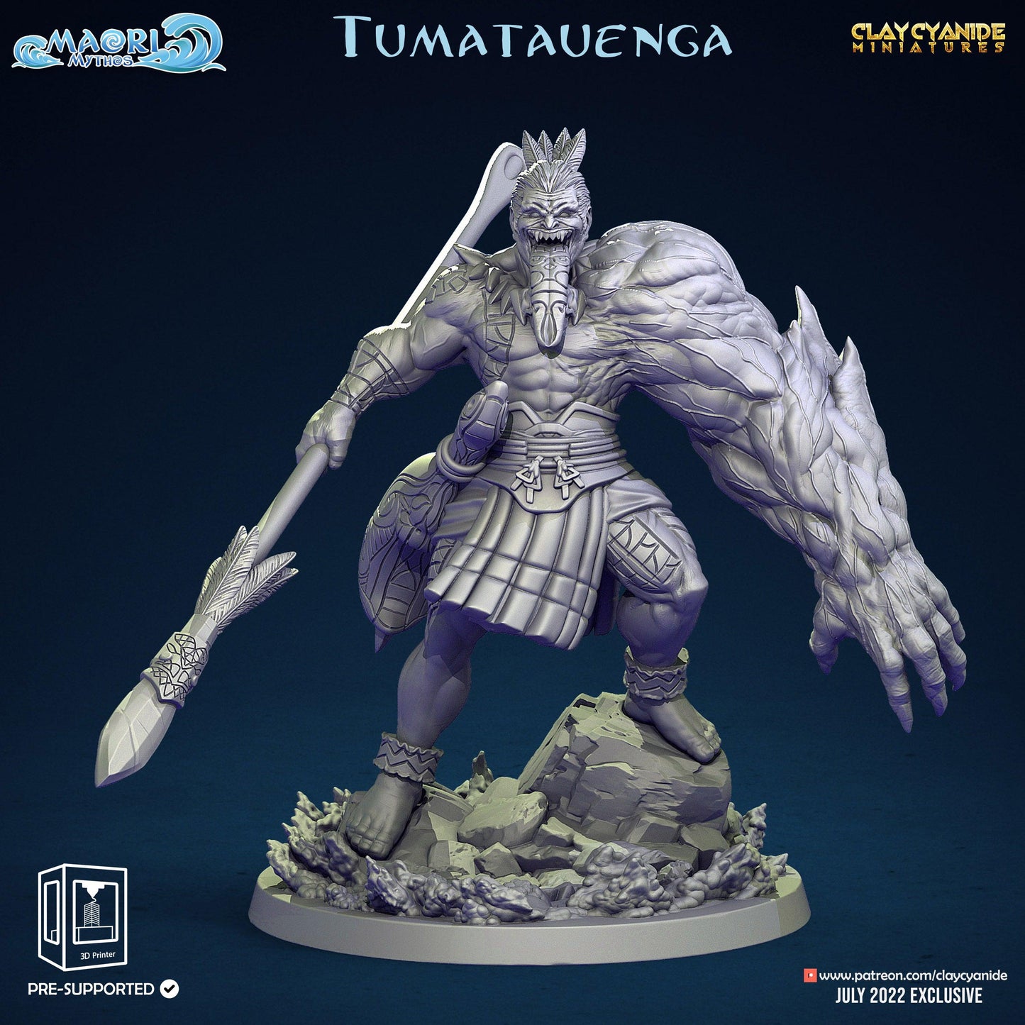 3D Printed Clay Cyanide Tumatauenga Maori Mythos 28mm-32mm Ragnarok D&D - 3D Printing Boss 