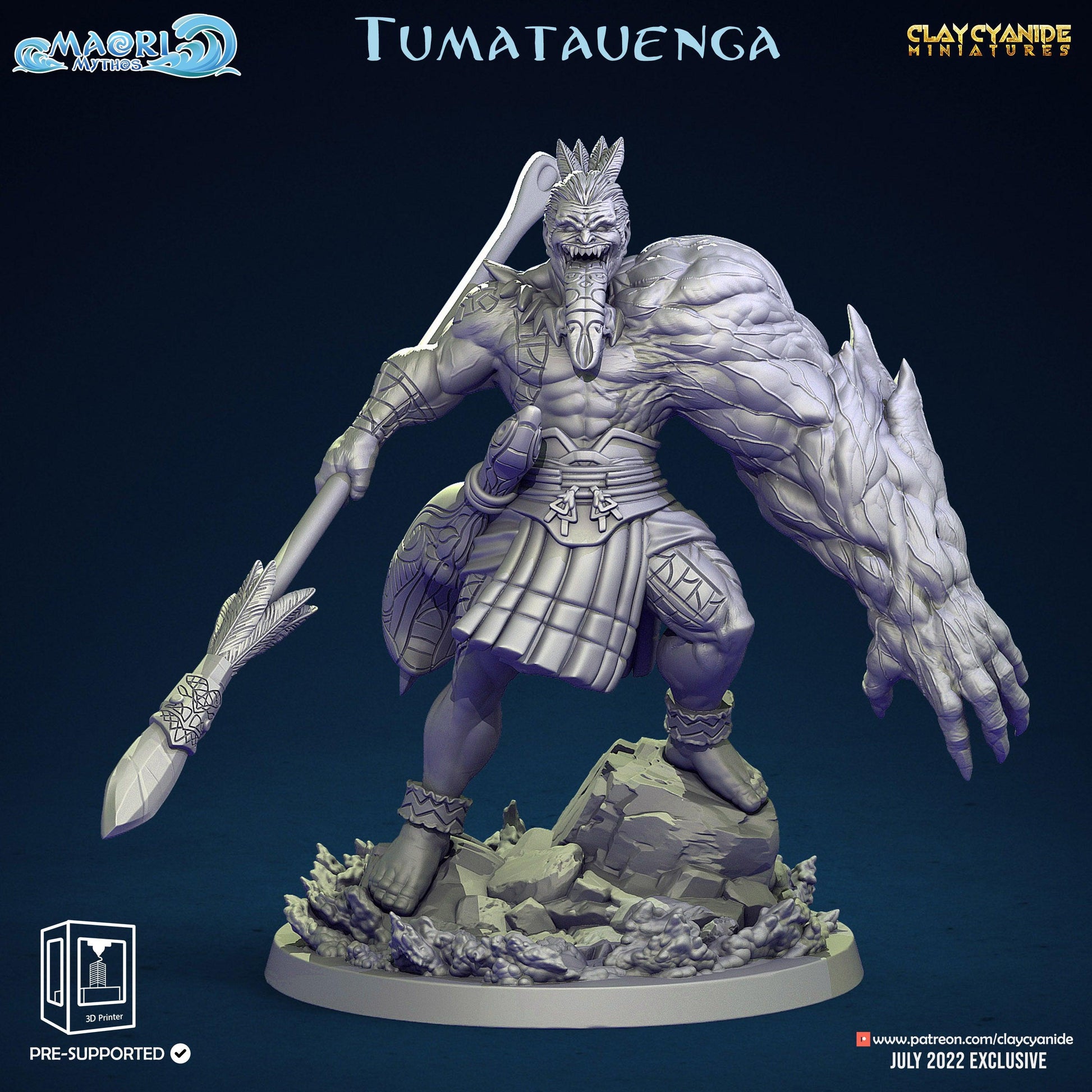 3D Printed Clay Cyanide Tumatauenga Maori Mythos 28mm-32mm Ragnarok D&D - 3D Printing Boss 