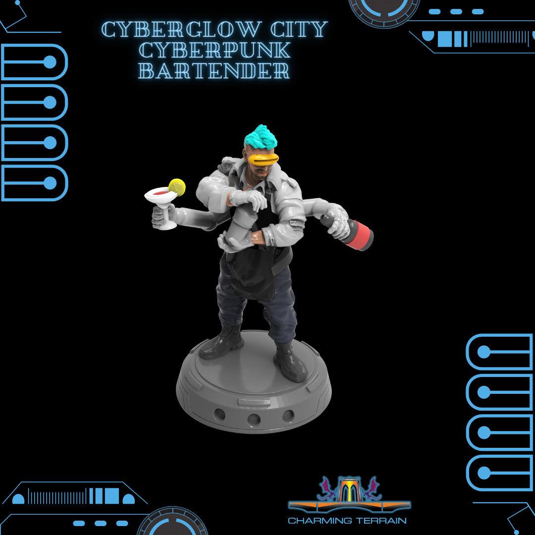3D Printed Cyberglow City Cyberpunk Bartender Miniature  - 28mm 32mm - 3D Printing Boss 