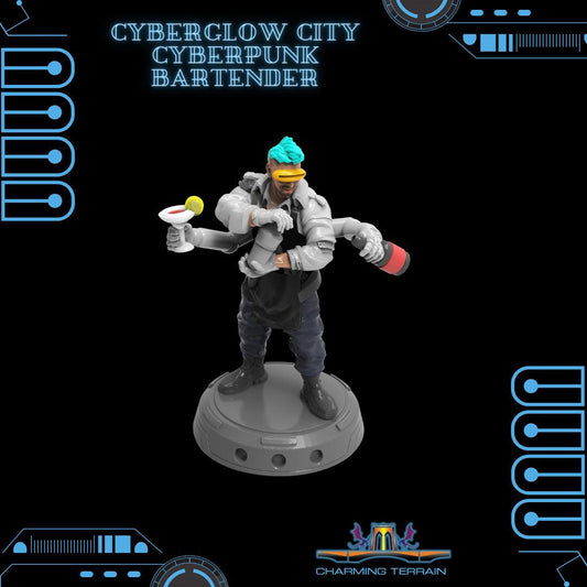 3D Printed Cyberglow City Cyberpunk Bartender Miniature  - 28mm 32mm - 3D Printing Boss 