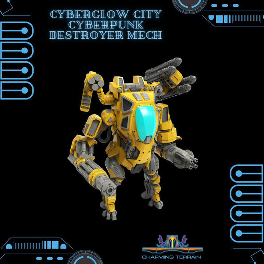 3D Printed Cyberglow City Cyberpunk Destroyer Mech Miniature  - 28mm 32mm - 3D Printing Boss 