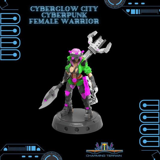 3D Printed Cyberglow City Cyberpunk Female Warrior Miniature  - 28mm 32mm - 3D Printing Boss 