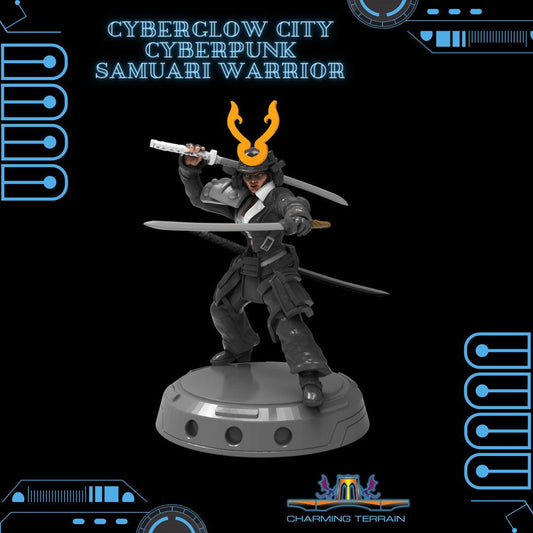 3D Printed Cyberglow City Cyberpunk Samurai Warrior Miniature  - 28mm 32mm - 3D Printing Boss 