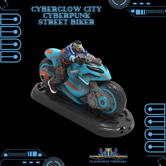 3D Printed Cyberglow City Cyberpunk Street Biker Miniature  - 28mm 32mm - 3D Printing Boss 