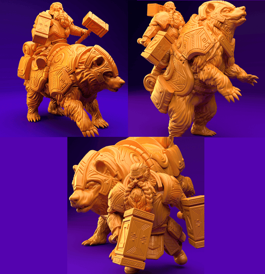 3D Printed Dwarf’s Army Nafarrate - Dwarf Bear Rider Set 28mm 32mm Ragnarok D&D - 3D Printing Boss 