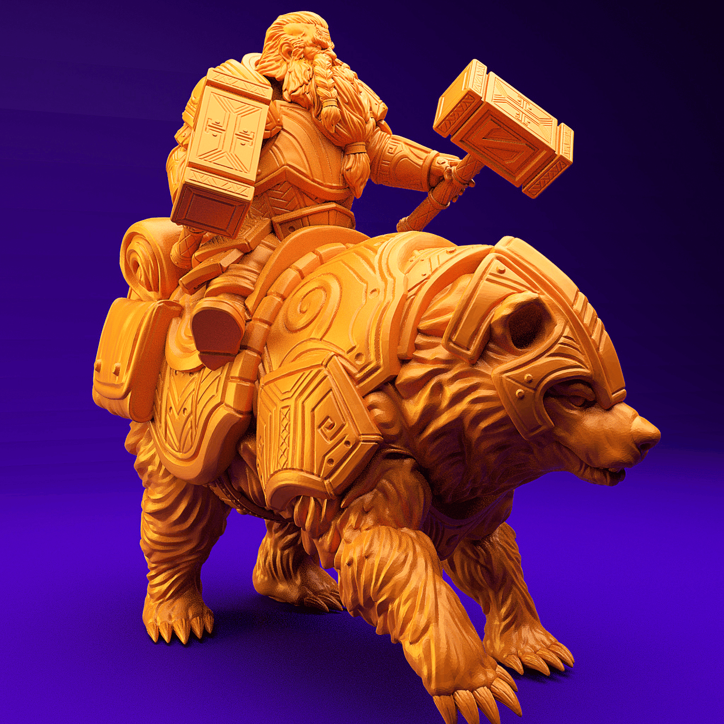 3D Printed Dwarf’s Army Nafarrate - Dwarf Bear Rider Set 28mm 32mm Ragnarok D&D - 3D Printing Boss 