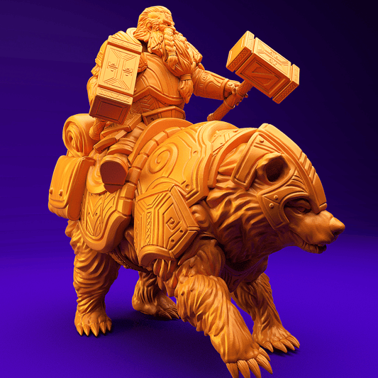 3D Printed Dwarf’s Army Nafarrate - Dwarf Bear Rider Set 28mm 32mm Ragnarok D&D - 3D Printing Boss 