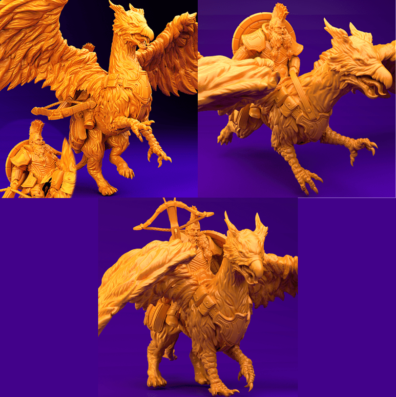 3D Printed Dwarf’s Army Nafarrate - Dwarf Griffon Rider Set 28mm 32mm Ragnarok D&D - 3D Printing Boss 