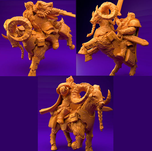 3D Printed Dwarf’s Army Nafarrate - Dwarf Ram Goat Rider Set 28mm 32mm Ragnarok D&D - 3D Printing Boss 
