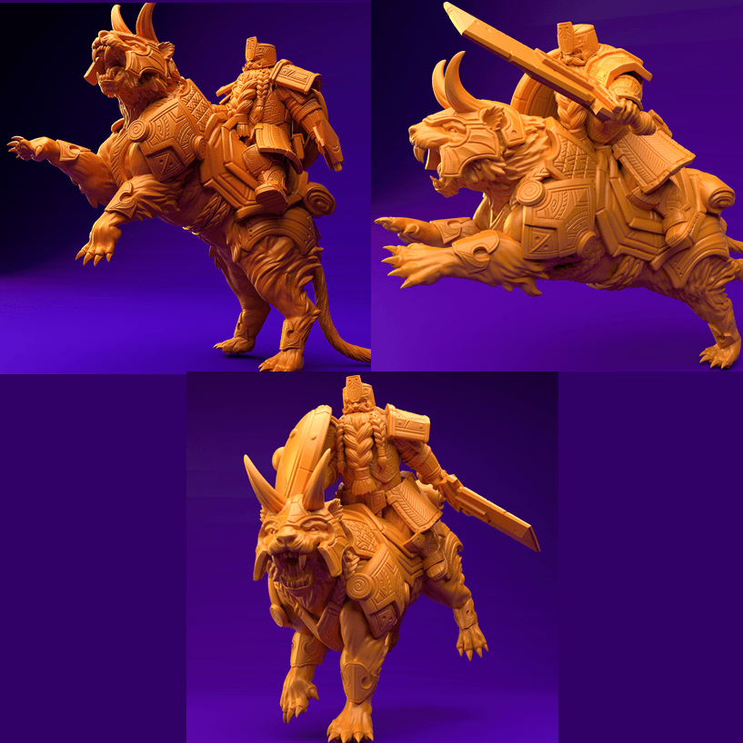 3D Printed Dwarf’s Army Nafarrate - Dwarf Tiger Rider Set 28mm 32mm Ragnarok D&D - 3D Printing Boss 