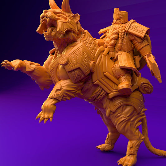 3D Printed Dwarf’s Army Nafarrate - Dwarf Tiger Rider Set 28mm 32mm Ragnarok D&D - 3D Printing Boss 