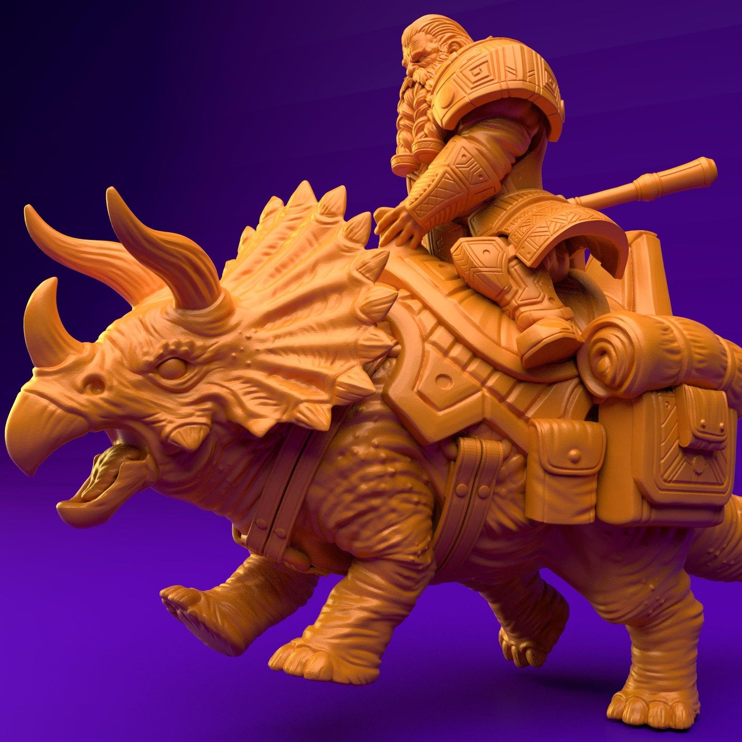 3D Printed Dwarf’s Army Nafarrate - Dwarf Triceratops Rider Set 28mm 32mm Ragnarok D&D - 3D Printing Boss 
