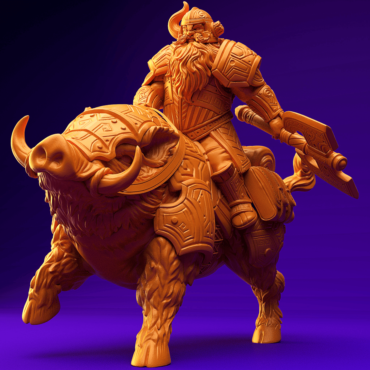 3D Printed Dwarf’s Army Nafarrate - Dwarf Wild Pig Boar Rider Set 28mm 32mm Ragnarok D&D - 3D Printing Boss 