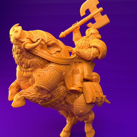 3D Printed Dwarf’s Army Nafarrate - Dwarf Wild Pig Boar Rider Set 28mm 32mm Ragnarok D&D - 3D Printing Boss 