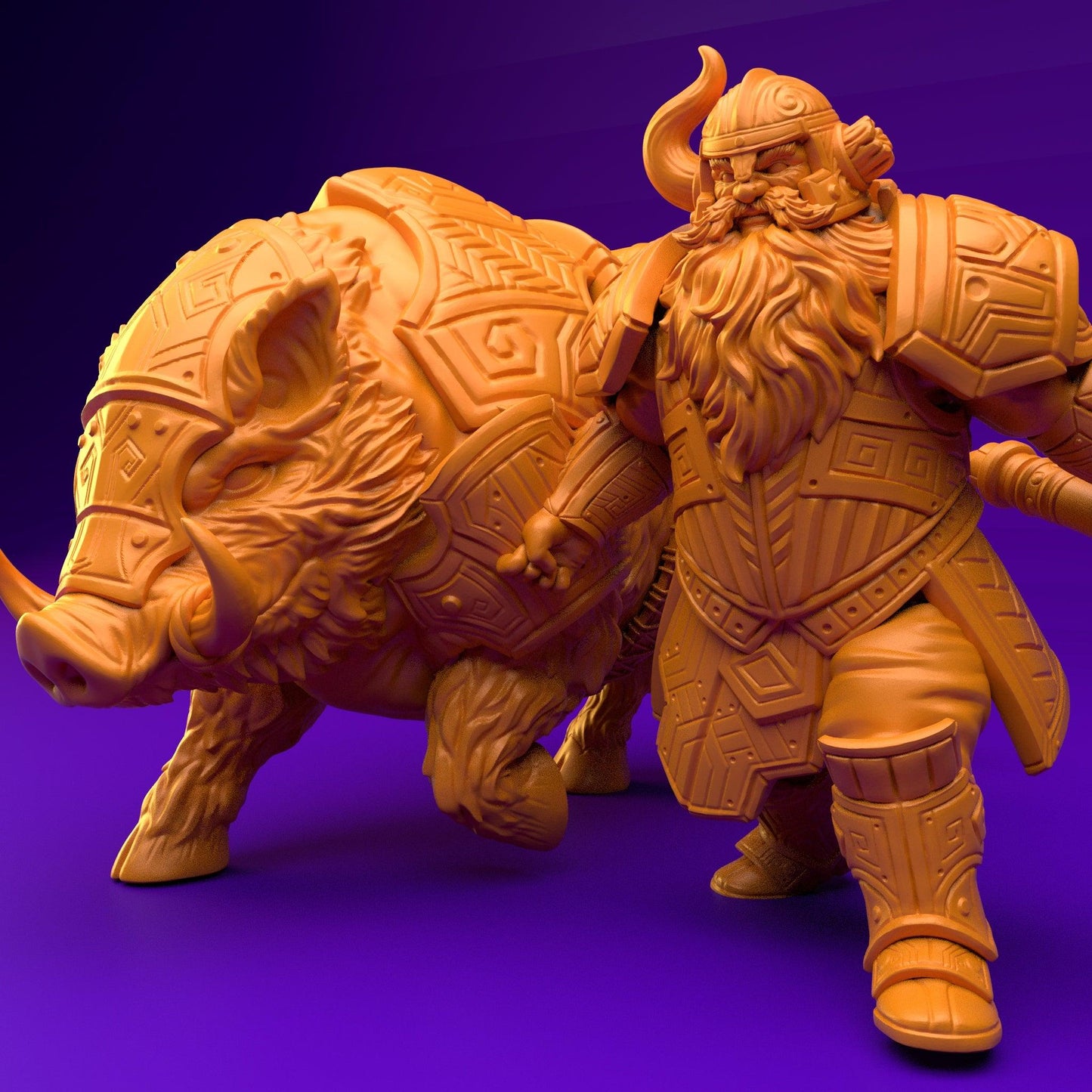 3D Printed Dwarf’s Army Nafarrate - Dwarf Wild Pig Boar Rider Set 28mm 32mm Ragnarok D&D - 3D Printing Boss 