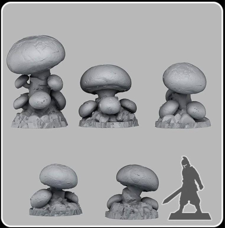 3D Printed Fantastic Plants and Rocks Cave Mushrooms 28mm - 32mm D&D Wargaming - 3D Printing Boss 