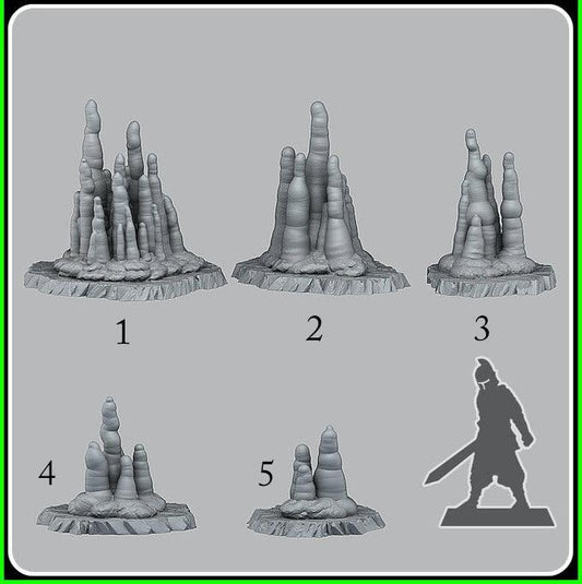 3D Printed Fantastic Plants and Rocks Ice Stalagmites 28mm - 32mm D&D Wargaming - 3D Printing Boss 