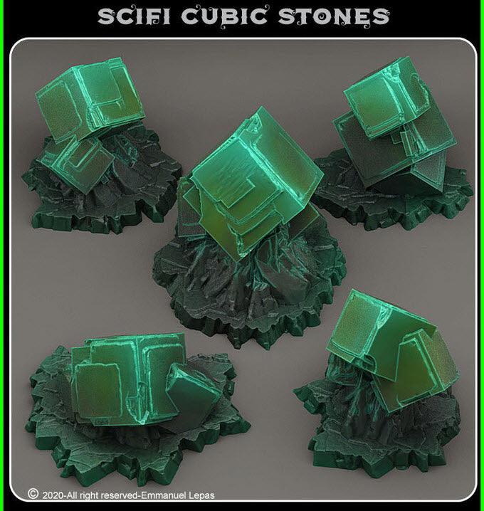 3D Printed Fantastic Plants and Rocks Scifi Cubic Stones 28mm - 32mm D&D Wargaming - 3D Printing Boss 