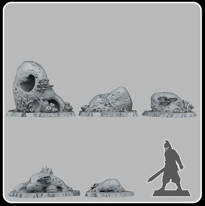 3D Printed Fantastic Plants and Rocks Underwater Stone Caves 28mm - 32mm D&D Wargaming - 3D Printing Boss 