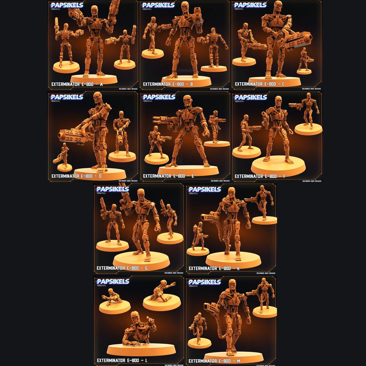 3D Printed Papsikels Cyberpunk Exterminator E-800 Set - 28mm 32mm - 3D Printing Boss 