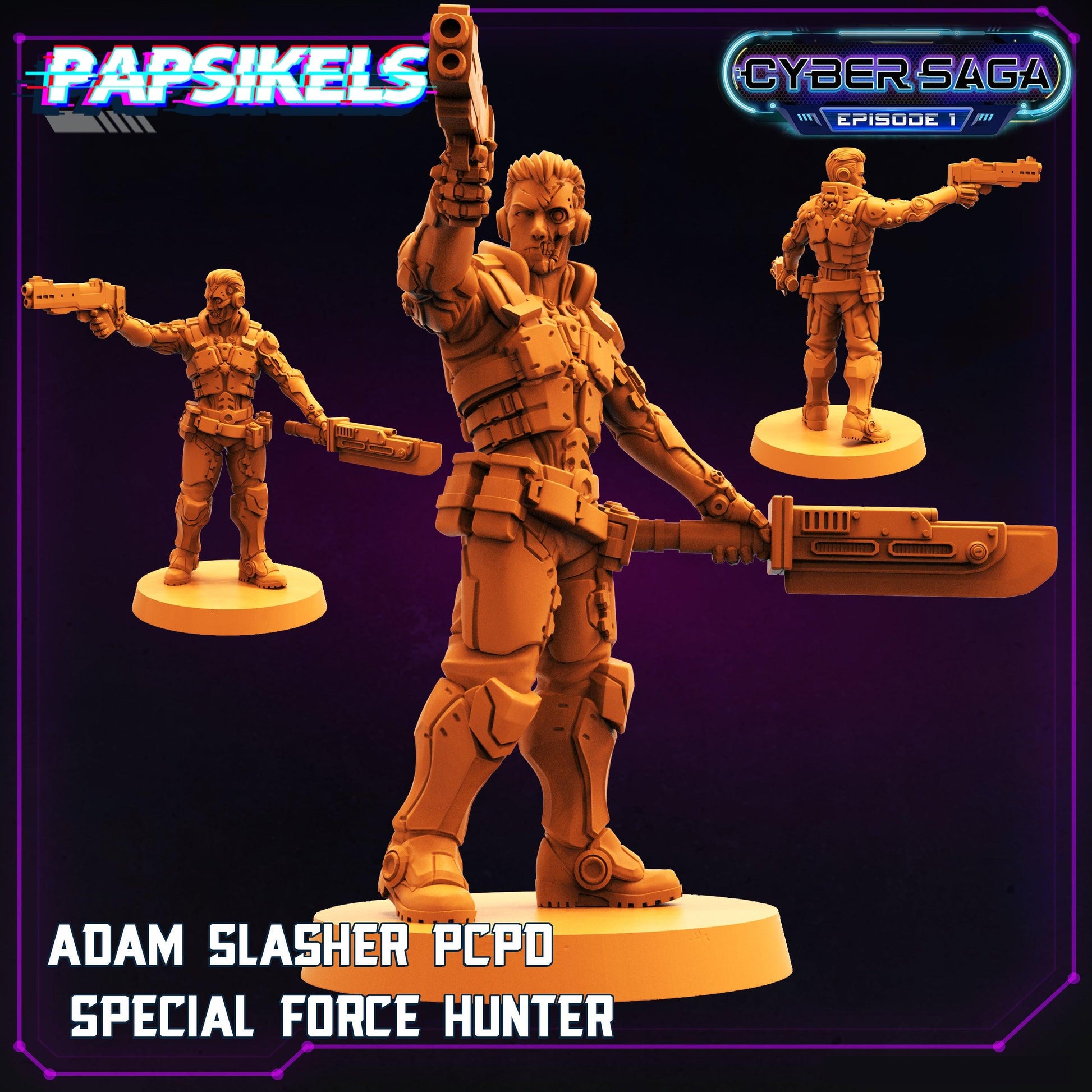 3D Printed Papsikels Cyberpunk Sci-Fi Adam Slasher Pcpd Special Force Hunter Cyber Saga - 28mm 32mm - 3D Printing Boss 
