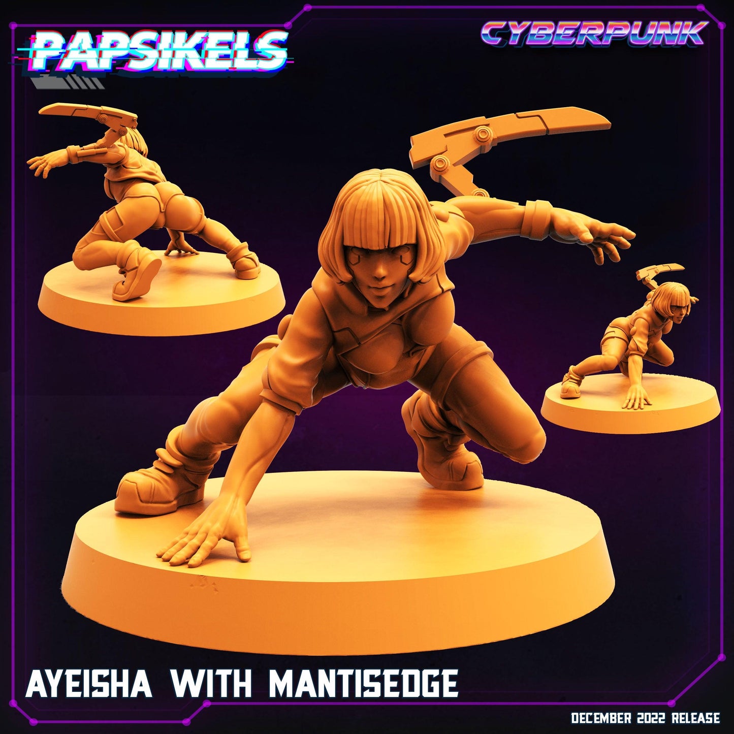 3D Printed Papsikels Cyberpunk Sci-Fi Ayeisha With Mantisedge - 28mm 32mm - 3D Printing Boss 