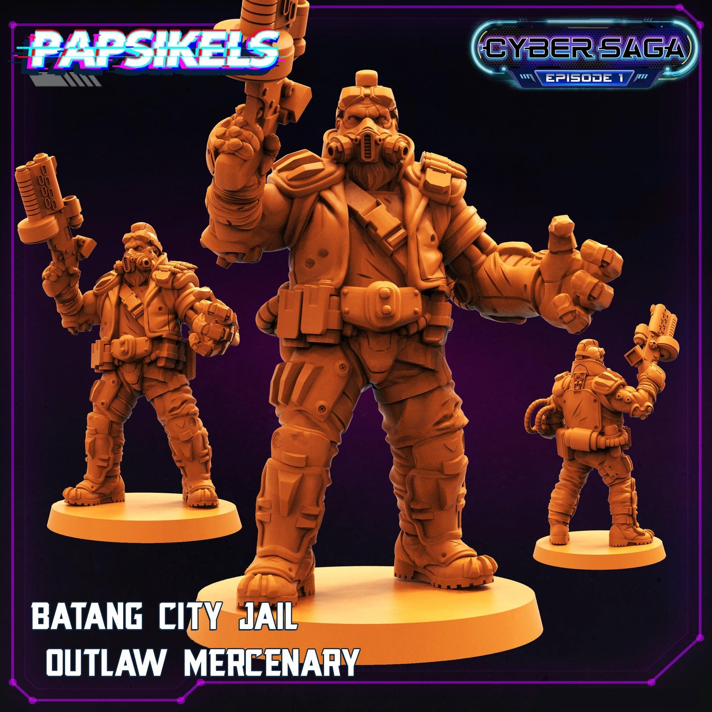 3D Printed Papsikels Cyberpunk Sci-Fi Batang City Jail Outlaw Mercenary Cyber Saga - 28mm 32mm - 3D Printing Boss 