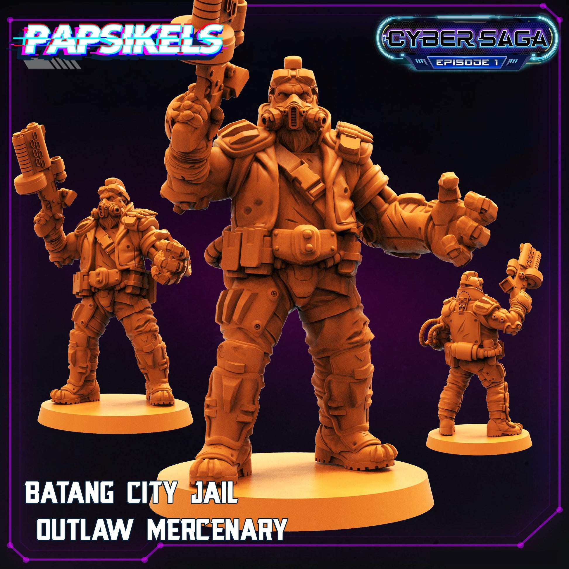 3D Printed Papsikels Cyberpunk Sci-Fi Batang City Jail Outlaw Mercenary Cyber Saga - 28mm 32mm - 3D Printing Boss 