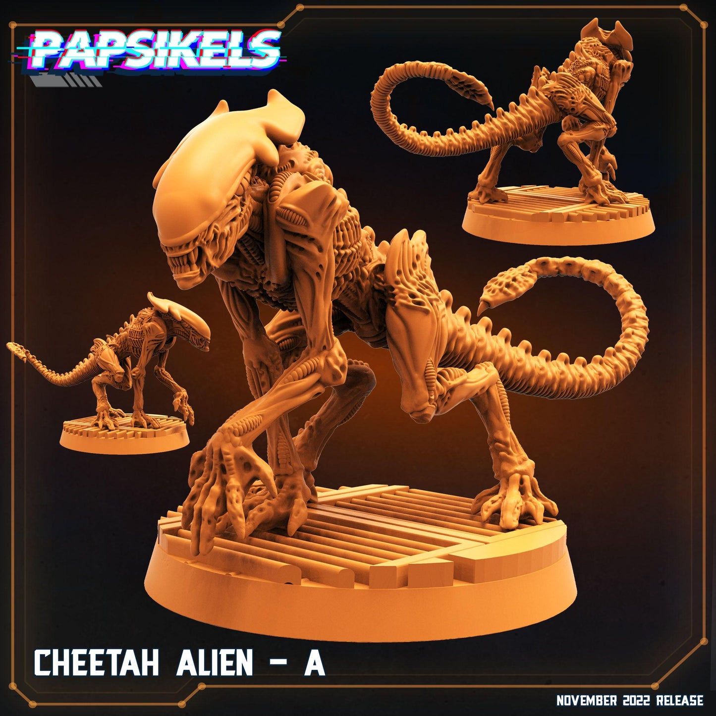 3D Printed Papsikels Cyberpunk Sci-Fi Cheetah Alien Set - 28mm 32mm - 3D Printing Boss 