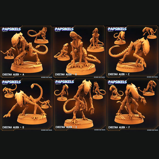 3D Printed Papsikels Cyberpunk Sci-Fi Cheetah Alien Set - 28mm 32mm - 3D Printing Boss 
