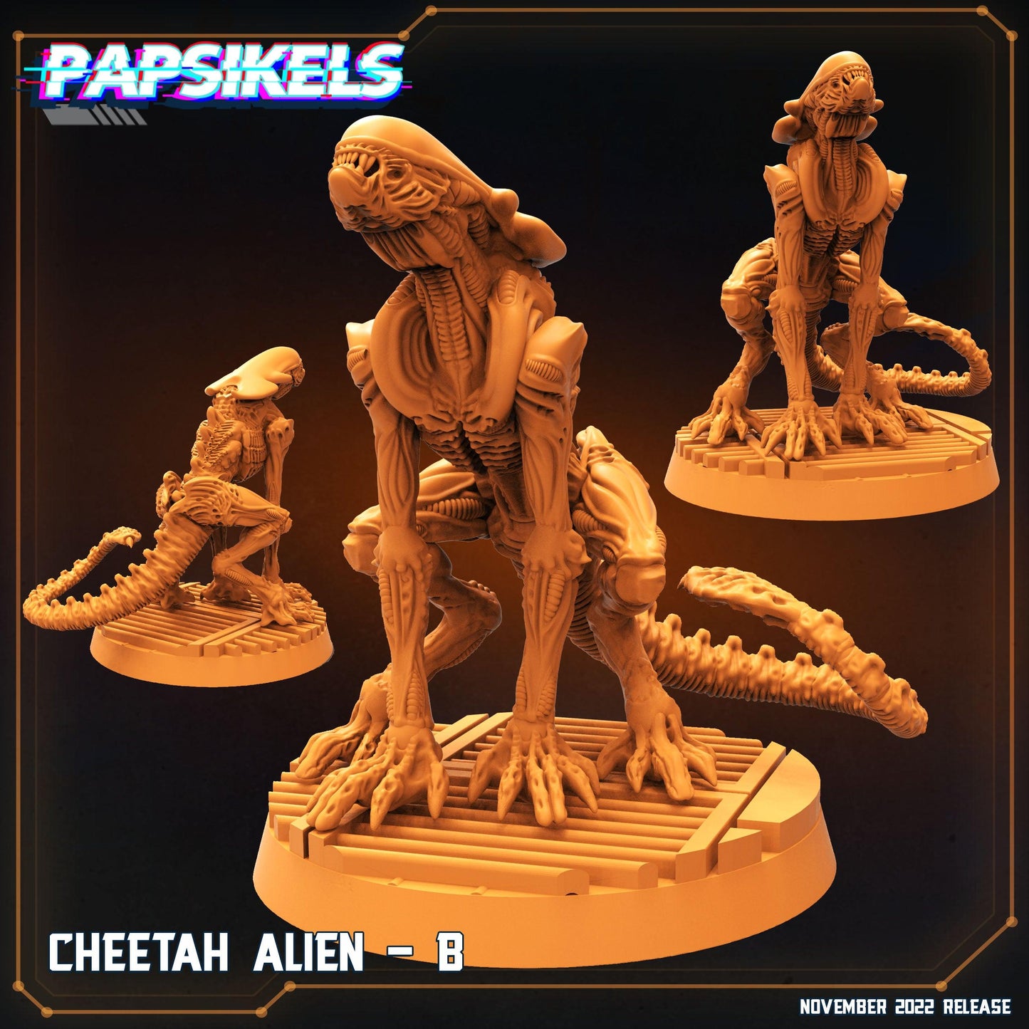 3D Printed Papsikels Cyberpunk Sci-Fi Cheetah Alien Set - 28mm 32mm - 3D Printing Boss 