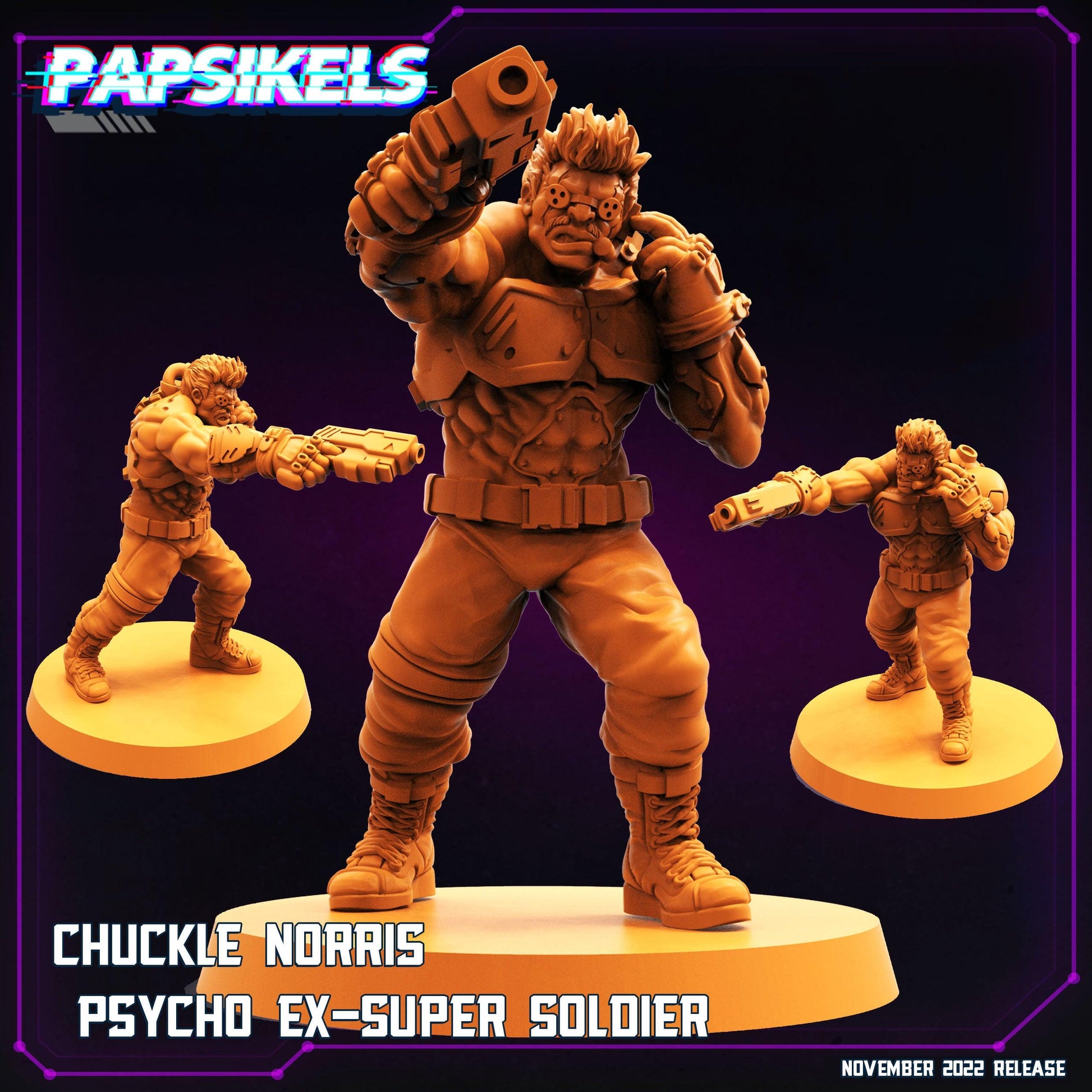 3D Printed Papsikels Cyberpunk Sci-Fi Chuckle Norris Psycho Ex Super Soldier - 28mm 32mm - 3D Printing Boss 