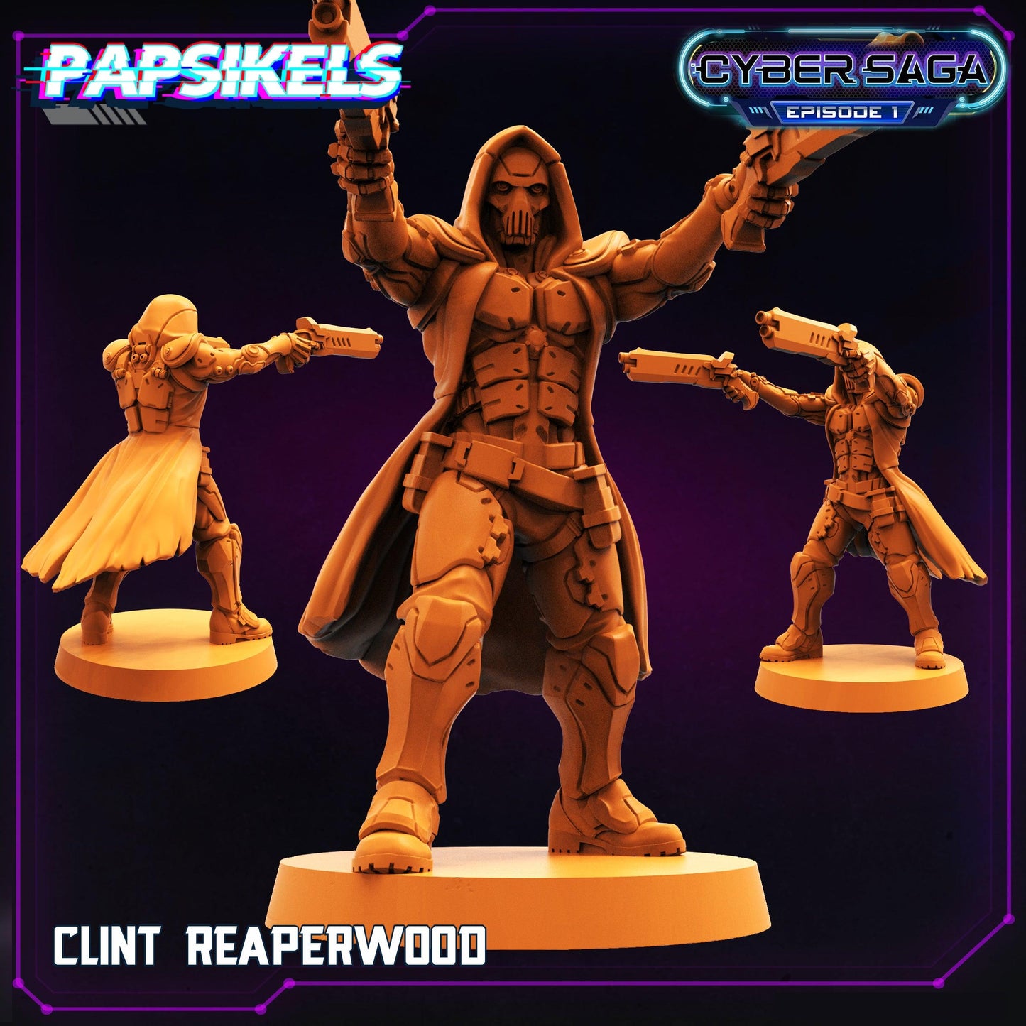 3D Printed Papsikels Cyberpunk Sci-Fi Clint Reaperwood Cyber Saga - 28mm 32mm - 3D Printing Boss 