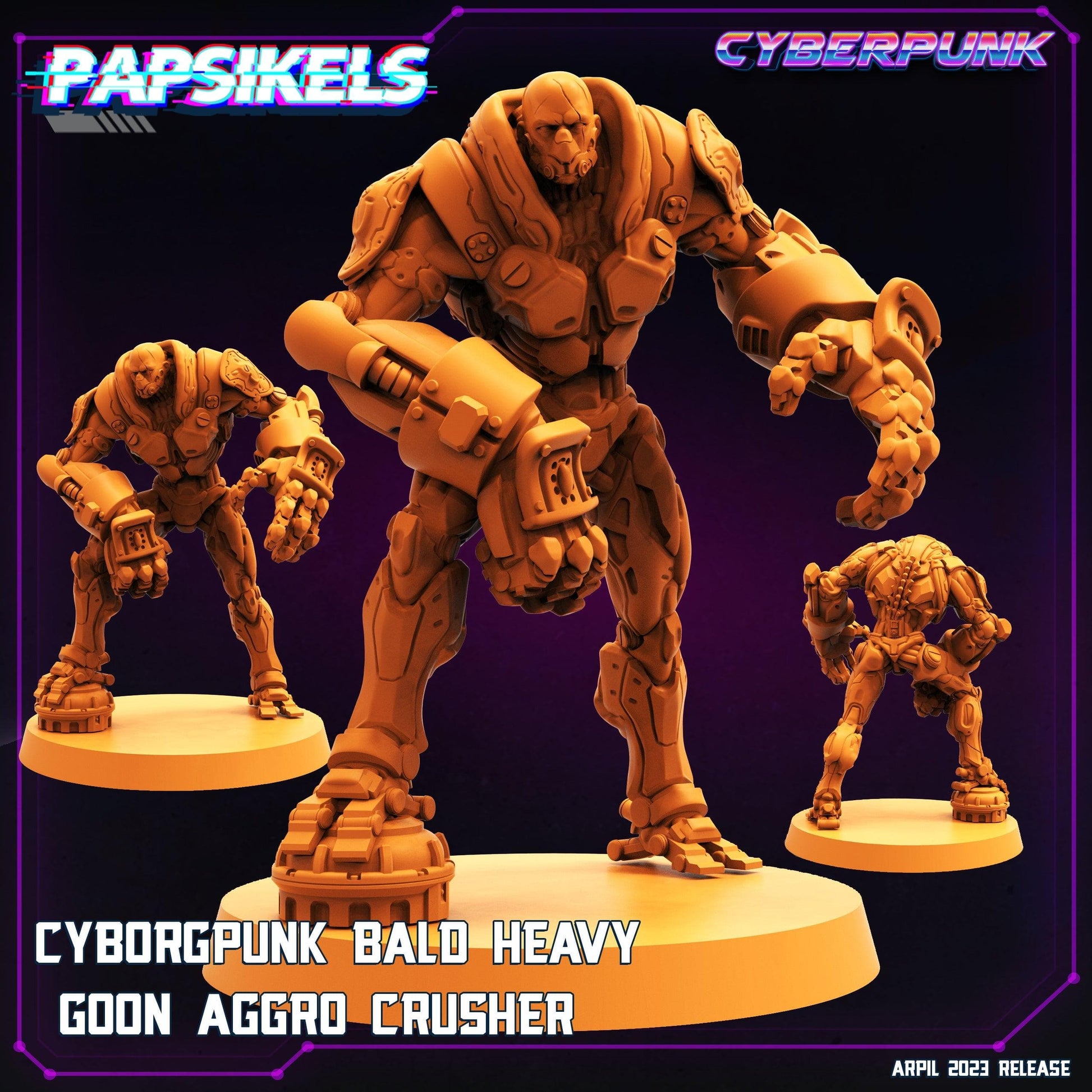 3D Printed Papsikels Cyberpunk Sci-Fi - Cyborgpunk Bald Heavy Goon Aggro Crusher - 28mm 32mm - 3D Printing Boss 