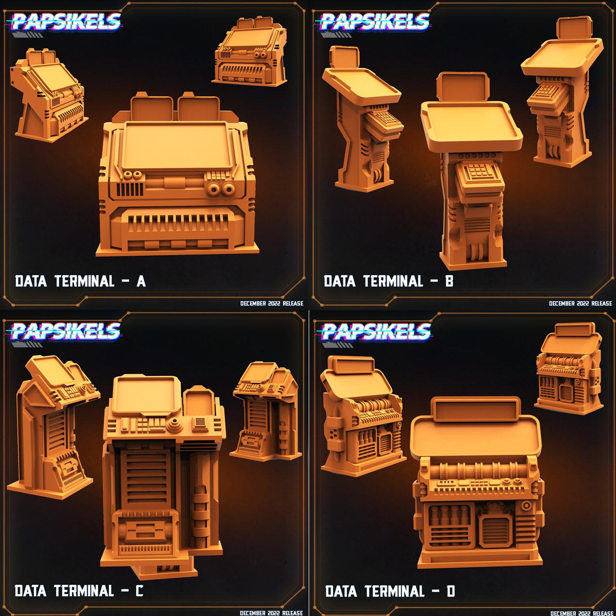 3D Printed Papsikels Cyberpunk Sci-Fi Data Terminal Set 1 - 28mm 32mm - 3D Printing Boss 