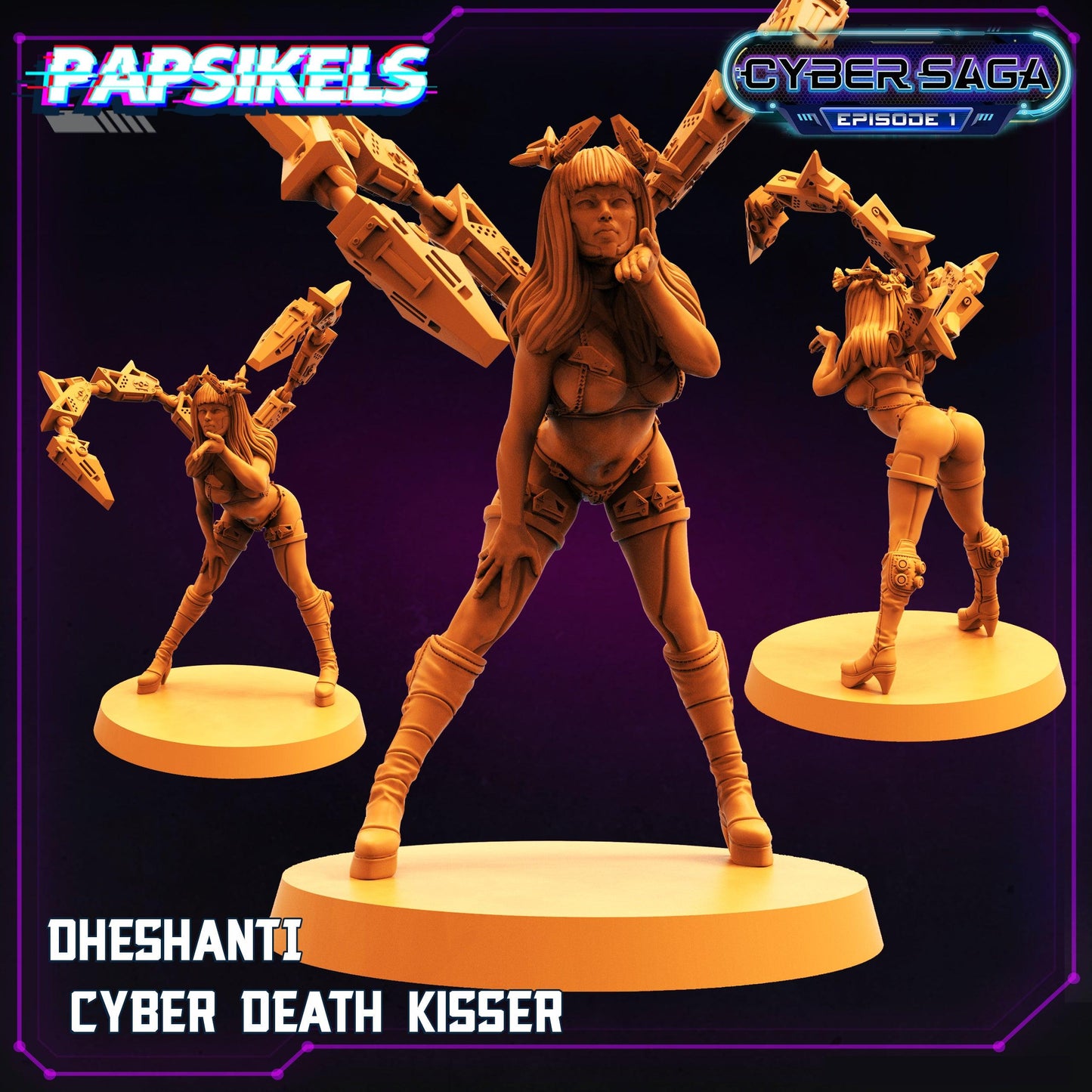 3D Printed Papsikels Cyberpunk Sci-Fi Dheshanti Cyber Death Kisser Cyber Saga - 28mm 32mm - 3D Printing Boss 