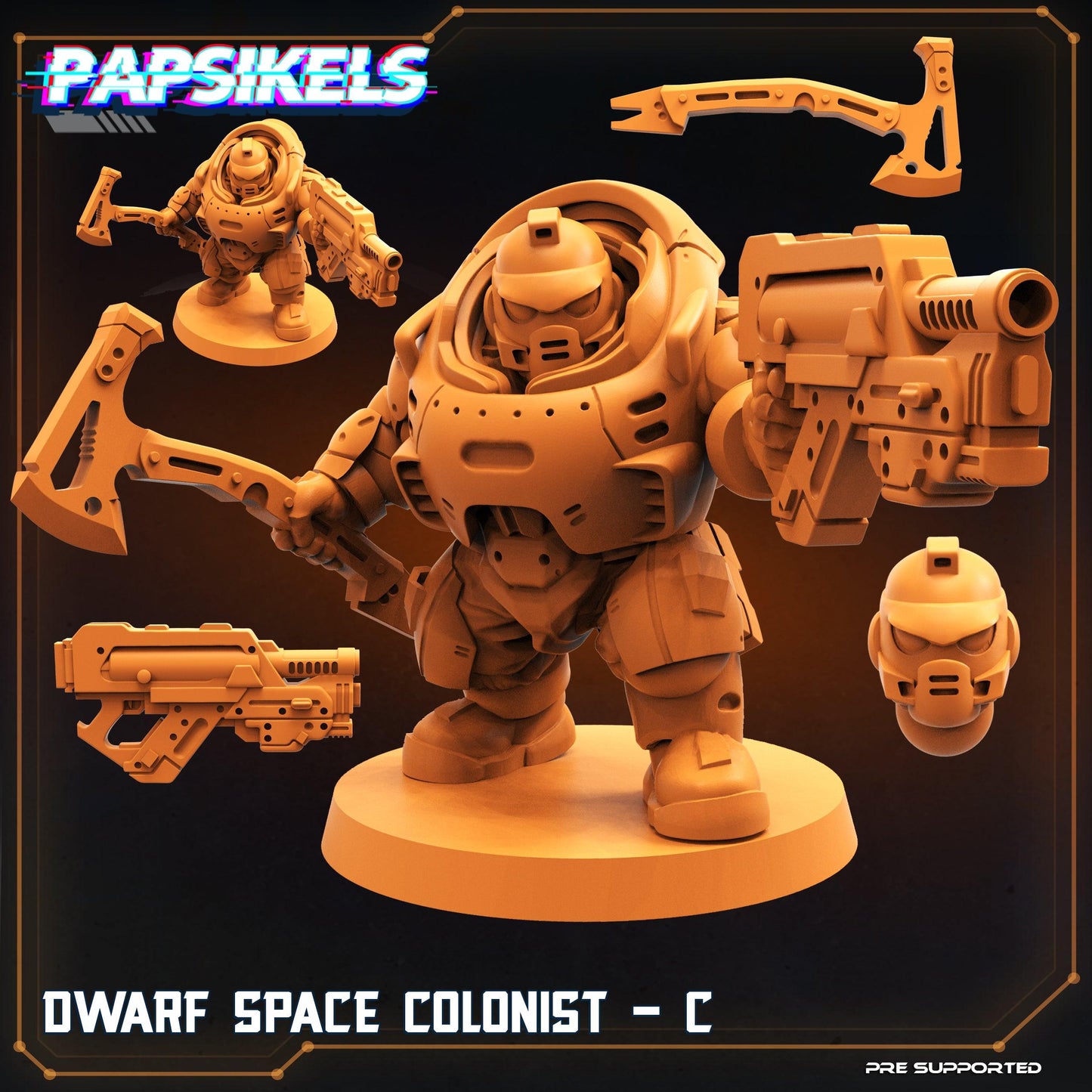 3D Printed Papsikels Cyberpunk Sci-Fi Dwarf Space Colonist Marines Set  - 28mm 32mm - 3D Printing Boss 